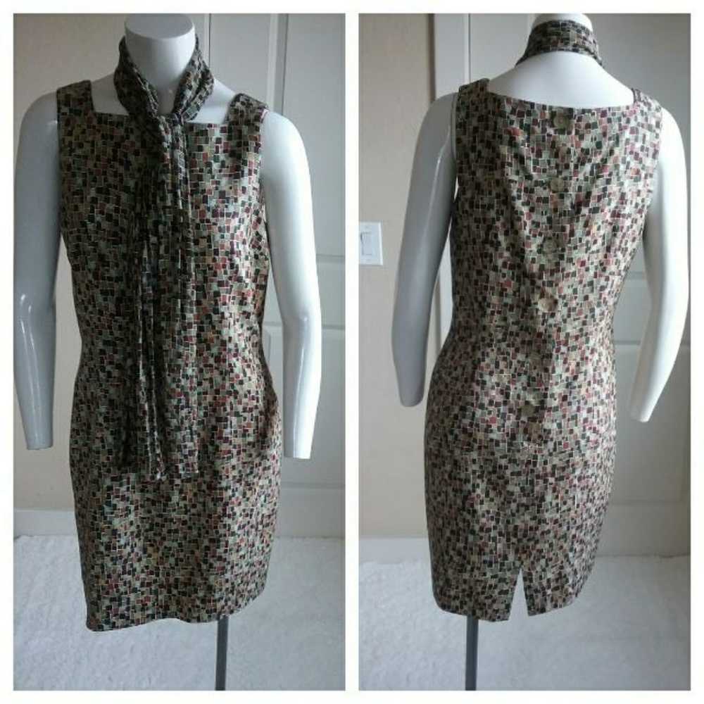 Ann Taylor Stained Glass Print Silk Dress & Scarf